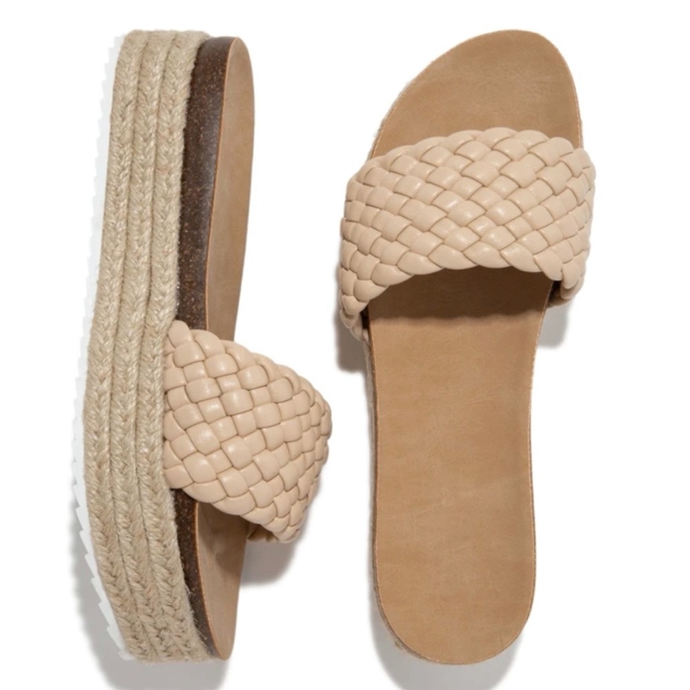 Beige Braided One Band Platform Slip On Sandal - Picture 6 of 10